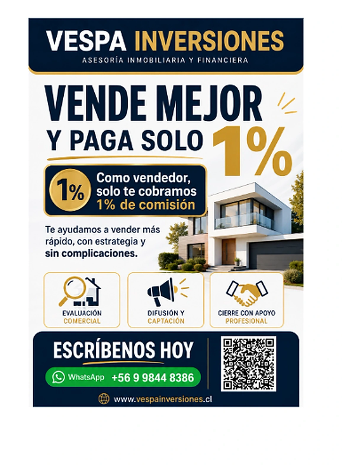 Flyer de venta de propiedades con comisión del 1%